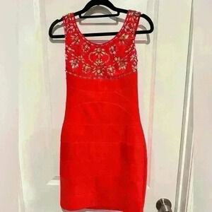 Sz Small Crystal Doll Peach Sequin Sleeve-less Dress